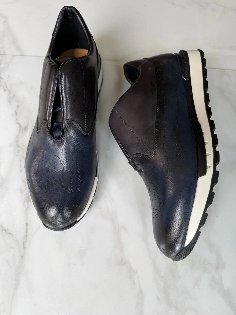 Men's Slip-On Leather Sneakers in Black and Navy